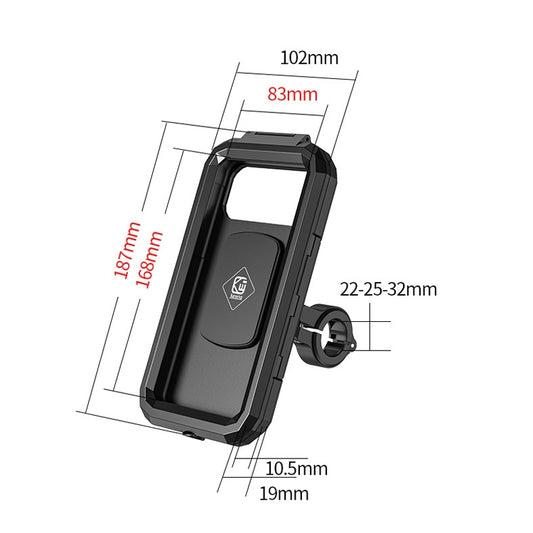 Kewig Bicycle Motorcycle Waterproof Box Mobile Phone Bracket Riding Touch Mobile Phone Fixed Seat(M18L-B1 Large Handlebar Installation) by Kewig