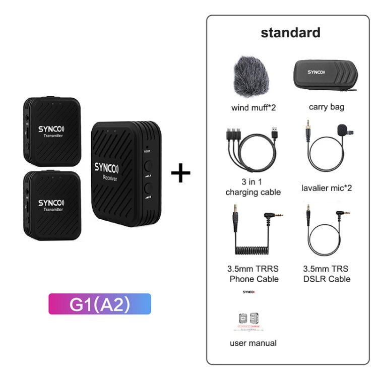 SYNCO Engragal Wireless Microphone System 2.4GHz Interview Lavalier Lapel Mic Receiver Kit For Phones DSLR Tablet Camcorder,Configuration G1 (A2) - Microphone by buy2fix | Online Shopping UK | buy2fix