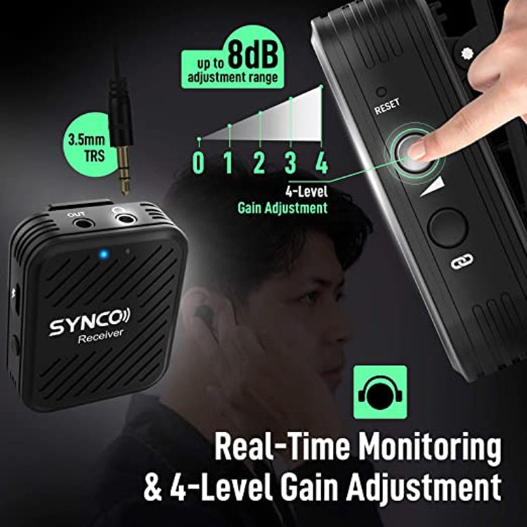 SYNCO Engragal Wireless Microphone System 2.4GHz Interview Lavalier Lapel Mic Receiver Kit For Phones DSLR Tablet Camcorder,Configuration G1 (A2) - Microphone by buy2fix | Online Shopping UK | buy2fix