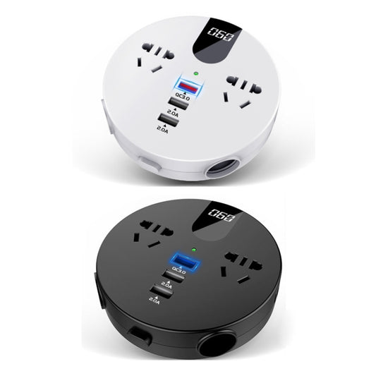 QC3.0 Car 12V 24V To 110V 220V Multi-function Inverter(White Round) by buy2fix