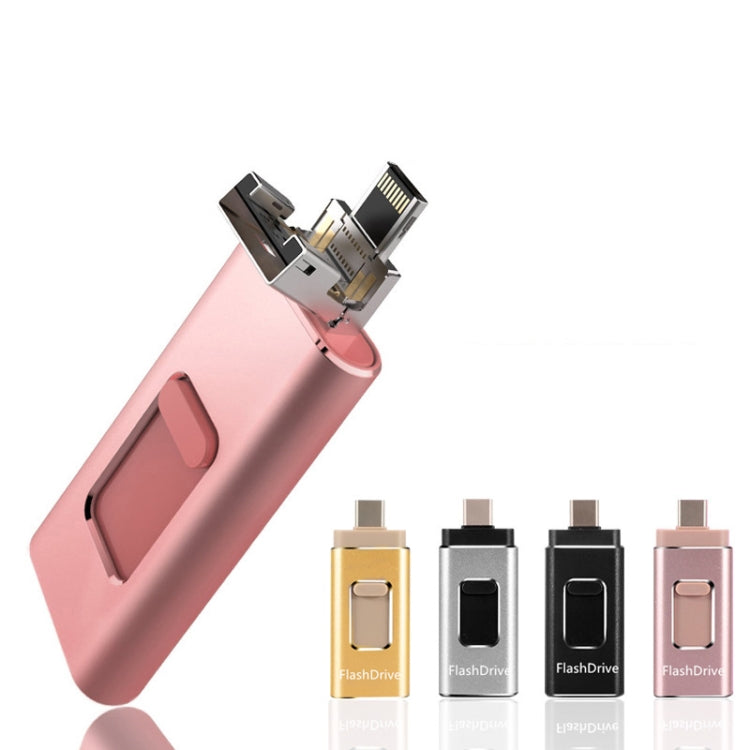 32GB SH02 USB 3.0 + 8 Pin + Mirco USB + Type-C 4 In 1 Mobile Computer U-Disk With OTG Function(Rose Gold) - U Disk & Card Reader by buy2fix | Online Shopping UK | buy2fix