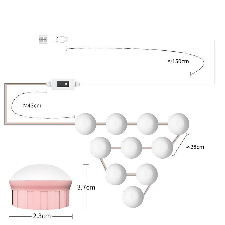 14 LEDs Mirror Front Light Dimmable Makeup Mirror USB Touch Control Light(White Light) - Night Lights by buy2fix | Online Shopping UK | buy2fix