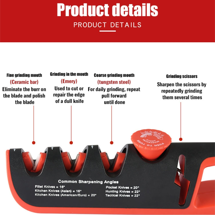 4- In-1 Adjustable Manual Knife Sharpener Multifunctional Knife Sharpener(Black Red) - Knife Sharpener by buy2fix | Online Shopping UK | buy2fix