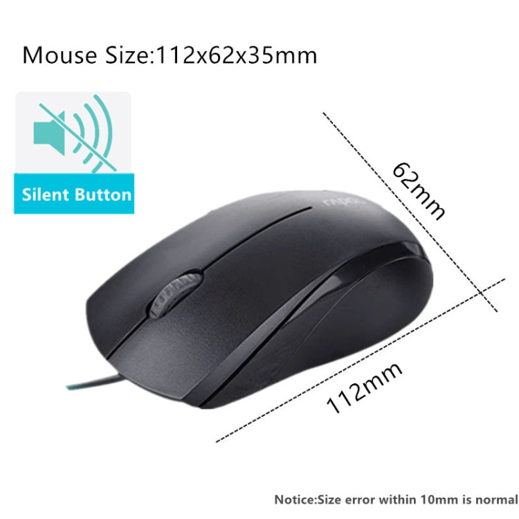 Rapoo N1600 1000 DPI 3 Keys Office Business Silent Wired Mouse, Cable Length: 1.5m(Black) - Wired Mice by Rapoo | Online Shopping UK | buy2fix