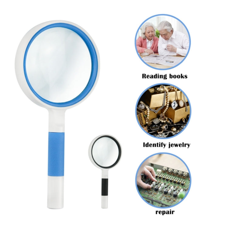 Hand-Held Reading Magnifier Glass Lens Anti-Skid Handle Old Man Reading Repair Identification Magnifying Glass, Specification: 65mm 6 Times (Blue White) - Hand Held Style by buy2fix | Online Shopping UK | buy2fix