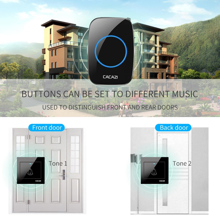 CACAZI H10 1 For 2 Home Wireless Music Doorbell without Battery, Plug:EU Plug(Black) by CACAZI