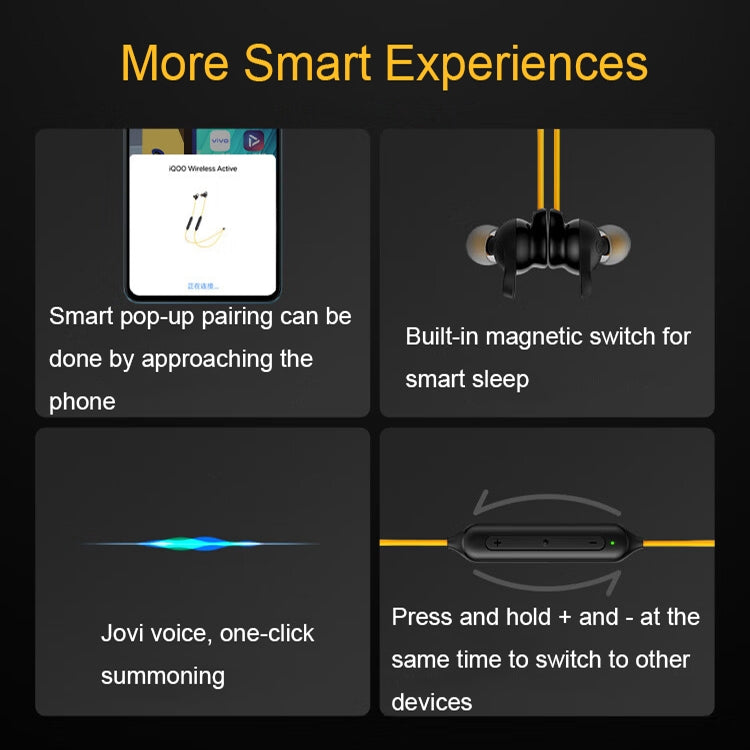 vivo IQOO Stereo Surround Sound Bluetooth Hanging Neck Magnetic Sports Earphones(Yellow) by vivo