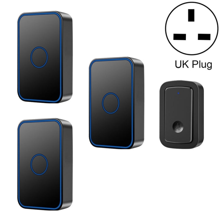 CACAZI A19 1 For 3 Wireless Music Doorbell without Battery, UK Plug(Black) - Wireless Doorbell by CACAZI | Online Shopping UK | buy2fix