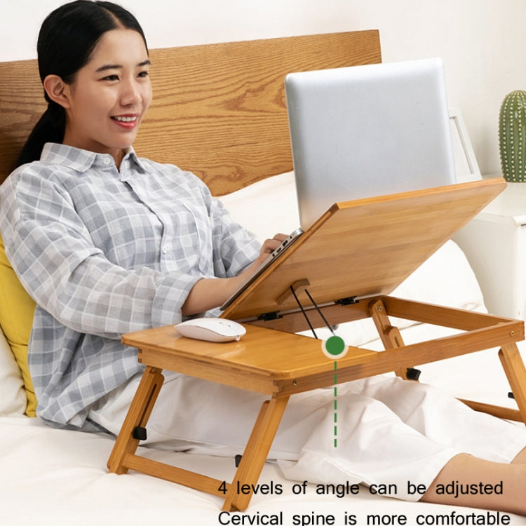741ZDDNZ Bed Use Folding Height Adjustable Laptop Desk Dormitory Study Desk, Specification: Classic Tea Color 64cm Thick Bamboo - Laptop Stand by buy2fix | Online Shopping UK | buy2fix