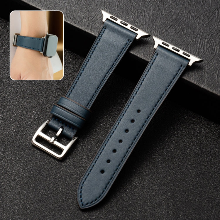 Cowhide Leather Strap Watch Band For Apple Watch Series 9&8&7 41mm / SE 3&SE 2&6&SE&5&4 40mm / 3&2&1 38mm( Blue) - Watch Bands by buy2fix | Online Shopping UK | buy2fix