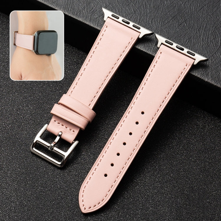 Cowhide Leather Strap Watch Band For Apple Watch Ultra 49mm&Watch Ultra 2 49mm / Series 9&8&7 45mm / SE 3&SE 2&6&SE&5&4 44mm / 3&2&1 42mm(Pink) - Watch Bands by buy2fix | Online Shopping UK | buy2fix