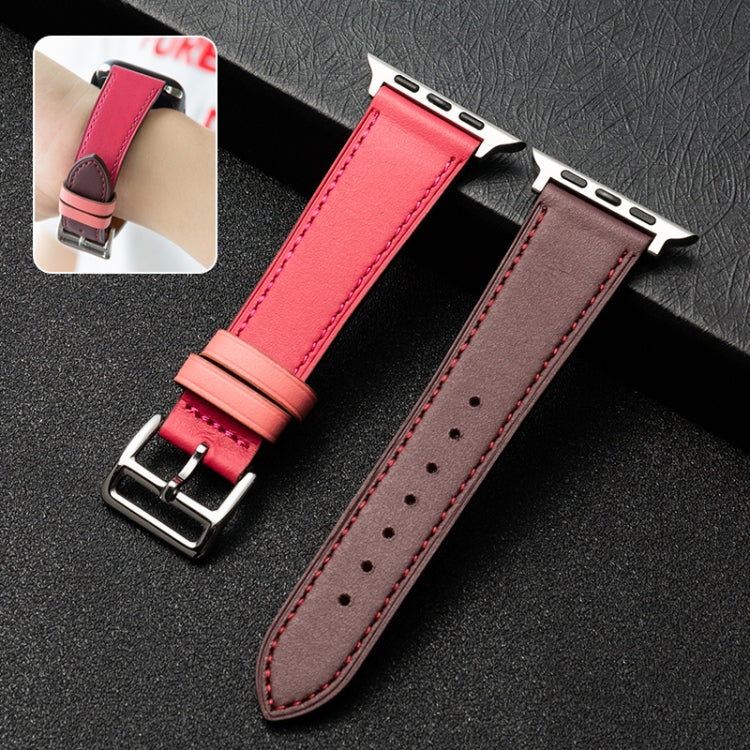 Cowhide Leather Strap Watch Band For Apple Watch Ultra 49mm&Watch Ultra 2 49mm / Series 9&8&7 45mm / SE 3&SE 2&6&SE&5&4 44mm / 3&2&1 42mm(Red) - Watch Bands by buy2fix | Online Shopping UK | buy2fix