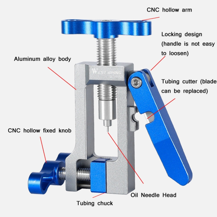 WEST BIKING YP0719252 Bicycle Oil Needle Installation Tool Cycling Tubing Jack Repair Tool(Silver Blue) - Maintenance tools by WEST BIKING | Online Shopping UK | buy2fix