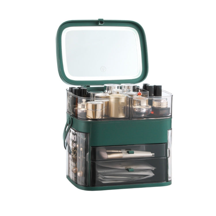 1003 LED Mirror Cosmetic Storage Box Desktop Dust-Proof Skin Care Products Large-Capacity Rack, Specification: LED Style (Peacock Green) - Storage Boxes by buy2fix | Online Shopping UK | buy2fix