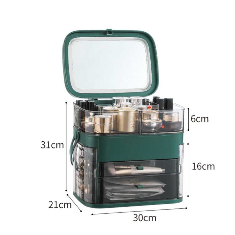 1003 LED Mirror Cosmetic Storage Box Desktop Dust-Proof Skin Care Products Large-Capacity Rack, Specification: LED Style (Peacock Green) - Storage Boxes by buy2fix | Online Shopping UK | buy2fix