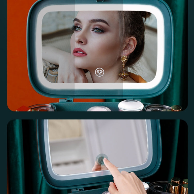 1003 LED Mirror Cosmetic Storage Box Desktop Dust-Proof Skin Care Products Large-Capacity Rack, Specification: LED Style (Peacock Green) - Storage Boxes by buy2fix | Online Shopping UK | buy2fix