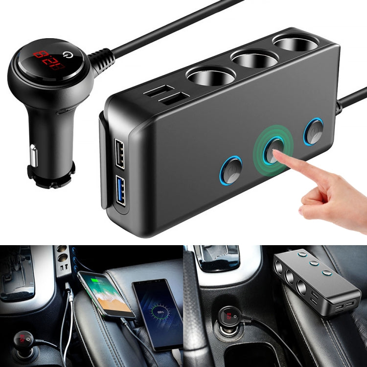 Car Cigarette Lighter Car Charger 3USB Port +1 QC3.0 + 3 Cigarette Lighter Ports + Back Clip Design + LED Display(HC67A) by buy2fix
