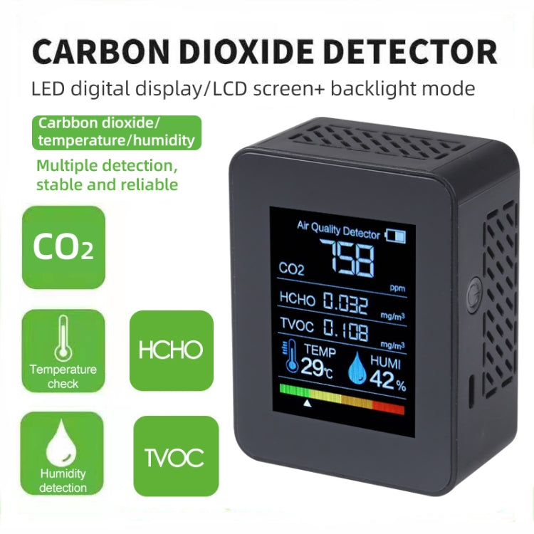 TVOC1 Portable CO2 Air Quality Formaldehyde Carbon Dioxide Detector Indoor Temperature Hygrometer with LED Digital Display(Black) - Air & Water Quality Tester by buy2fix | Online Shopping UK | buy2fix