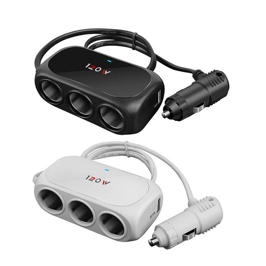 Car Charger Cigarette Lighter 1 In 3 Mobile Phone USB Car Charger(Black) - Cigar Socket by buy2fix | Online Shopping UK | buy2fix