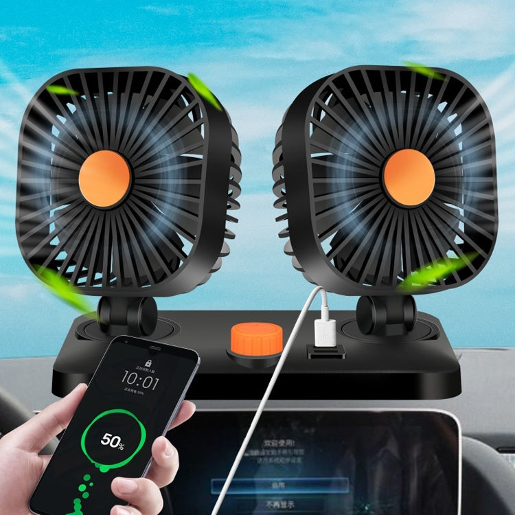 Mini USB 12 / 24V Car Electric Fan Double Head Car Cigarette Lighter Fan - Heating & Fans by buy2fix | Online Shopping UK | buy2fix