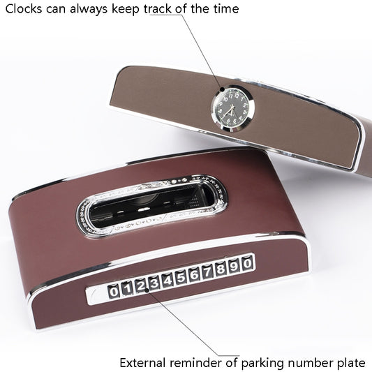 Car Clock Tissue Box Multi-Function Vehicle Instrument Table Paper Towel Box, Style: Clock+Parking Card (Gray) by buy2fix