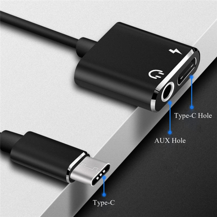 USB-C / Type-C to 3.5mm Aux + USB-C / Type C Earphone Adapter Charger Audio Cable(black) by buy2fix