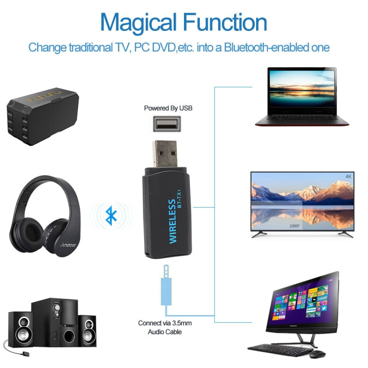 BT-TX1 2 in 1 Bluetooth Wireless 3.5mm Audio Transmitter USB Adapter for TV Computer - Android TV Sticks by buy2fix | Online Shopping UK | buy2fix