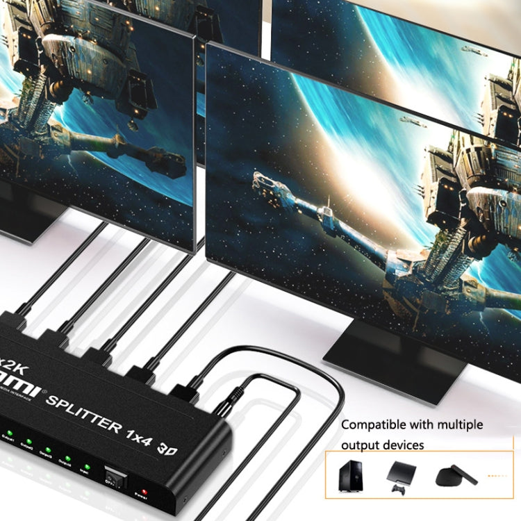 HW-4K104D 1 to 4 4K X 2K Video High-Definition On-Screen HDMI Splitter(EU Plug) by buy2fix