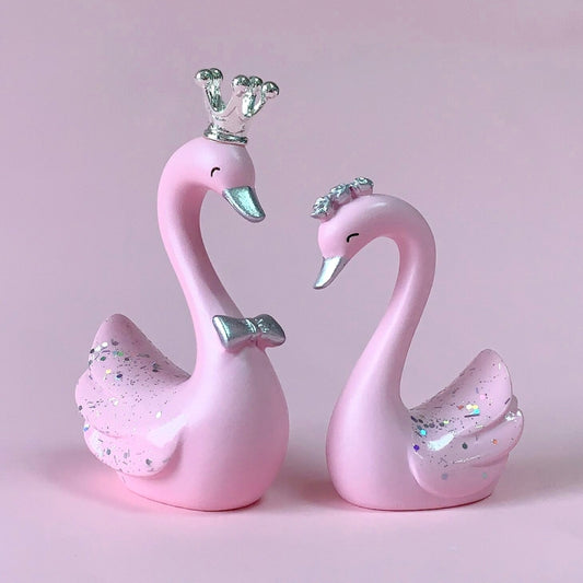 2pcs /Pair Swan Resin Car Decoration Birthday Cake Tanabata Valentine Day Decoration, Color Classification: Extra Large Pink by buy2fix
