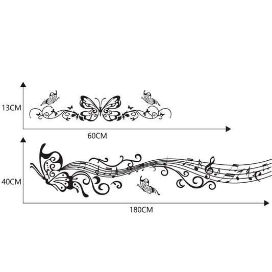 D-347 Butterfly Note Car Sticker Sheet Music Waist Line Body Sticker(Black) by buy2fix