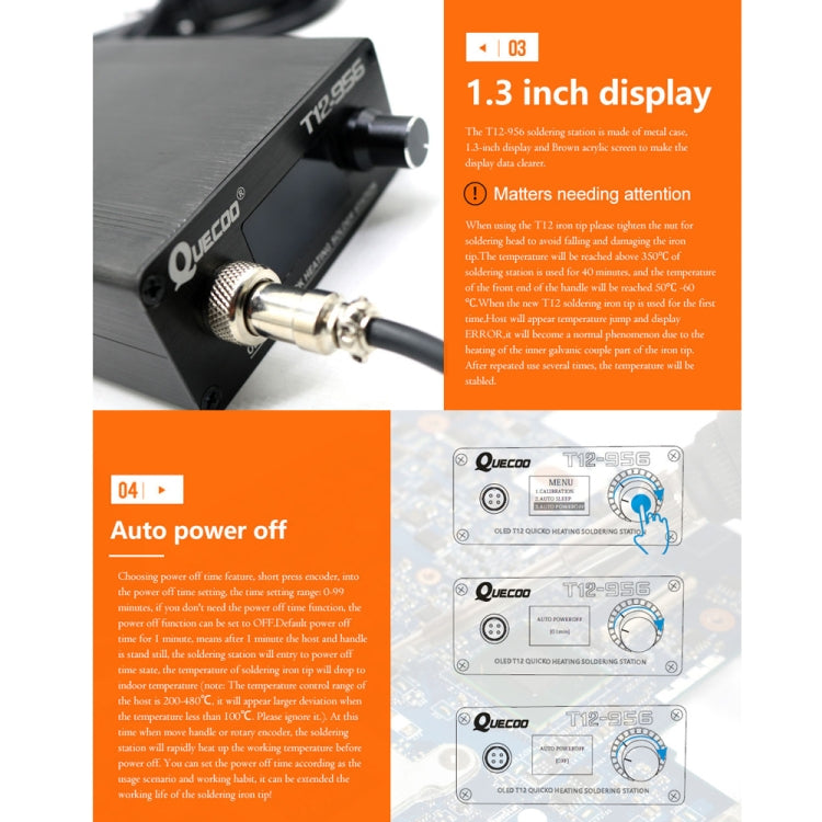 QUECOO T12-956 1.3-Inch Screen Electric Soldering Iron Soldering Station With P9 Handle, US Plug (White Handle) by QUECOO