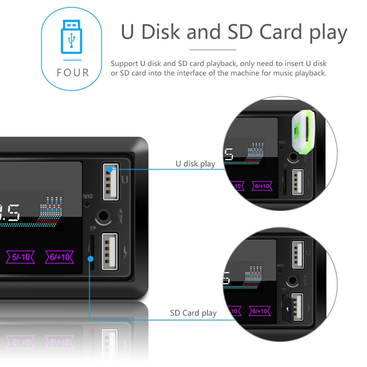 A2818 Car Bluetooth Speakerphone Car MP3 Player Function Touch Double U Disk Colorful Lights Radio, Specification: Standard+8G Memory Card - Car MP3 & MP4 & MP5 by buy2fix | Online Shopping UK | buy2fix