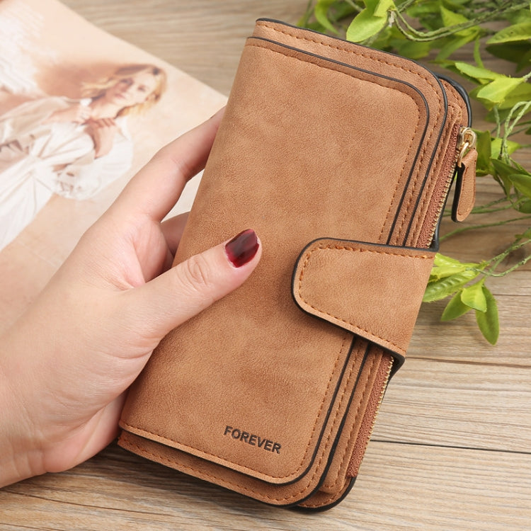 B821 Ladies Frosted Coin Purse PU Leather Clutch Multi-Purpose Long Wallet Large Capacity Card Case(Brown) - Wallets by buy2fix | Online Shopping UK | buy2fix