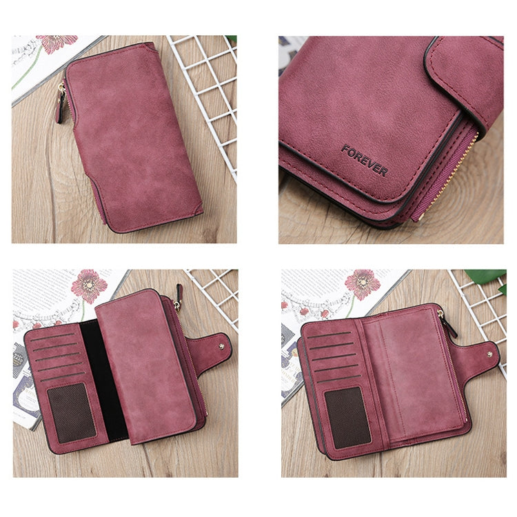 B821 Ladies Frosted Coin Purse PU Leather Clutch Multi-Purpose Long Wallet Large Capacity Card Case(Brown) - Wallets by buy2fix | Online Shopping UK | buy2fix