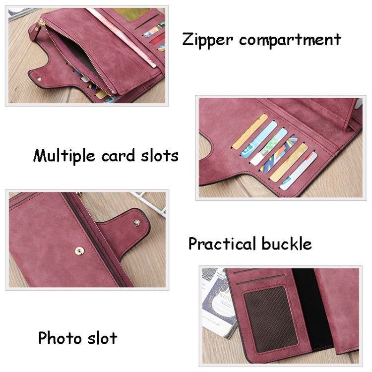 B821 Ladies Frosted Coin Purse PU Leather Clutch Multi-Purpose Long Wallet Large Capacity Card Case(Brown) - Wallets by buy2fix | Online Shopping UK | buy2fix