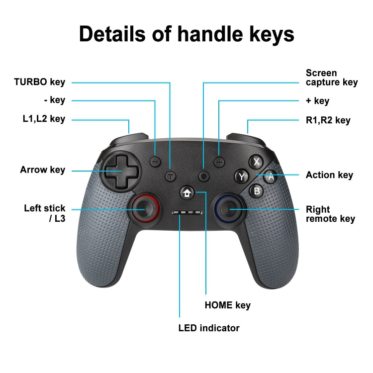 Bluetooth Wireless Gamepad Built-In Dual Motors With TURBO Function Suitable For Switch Pro(Black) - Gamepads by buy2fix | Online Shopping UK | buy2fix