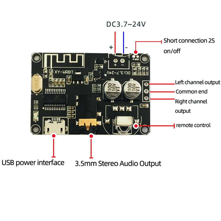 2 PCS XY-WRBT Bluetooth 5.0 Decoder Board Stereo Audio Module Wide Voltage Speaker Amplifier Without Remote Control - Other Accessories by buy2fix | Online Shopping UK | buy2fix