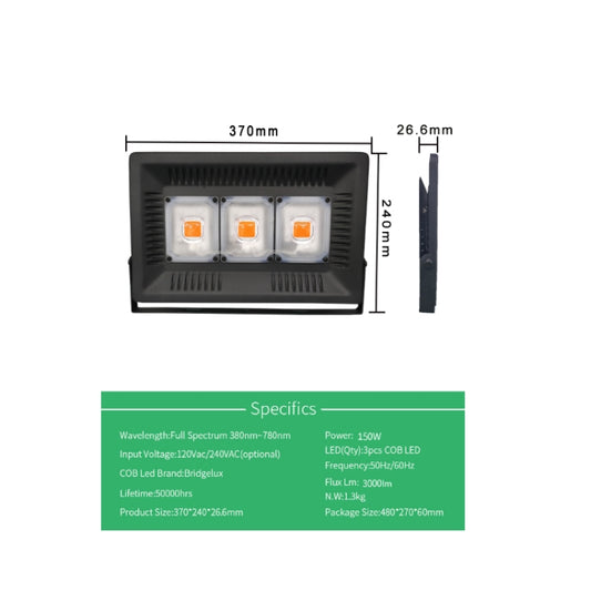 150W Ultra-Thin LED Plant Light, Full Spectrum COB Growth Light, Vegetable, Fruit & Flower Greenhouse Fill Light With Plug, Specification:EU Plug by buy2fix