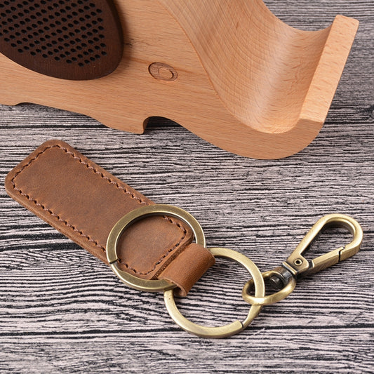 2 PCS Handmade Crazy Horse Leather Retro Keychain Car Couple Keychain, Specification: Double Ring( Brown) by buy2fix