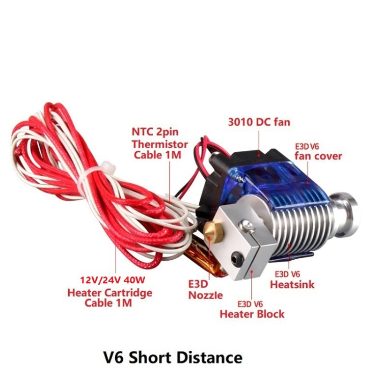 3D V6 Printer Extrusion Head Printer J-Head Hotend With Single Cooling Fan, Specification: Short 1.75 / 0.4mm - Parts by buy2fix | Online Shopping UK | buy2fix