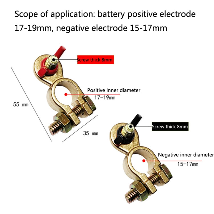 1 Pair T018 Automobile General Brass Battery Clamp Battery Connector Cable Connector - Booster Cable & Clip by buy2fix | Online Shopping UK | buy2fix