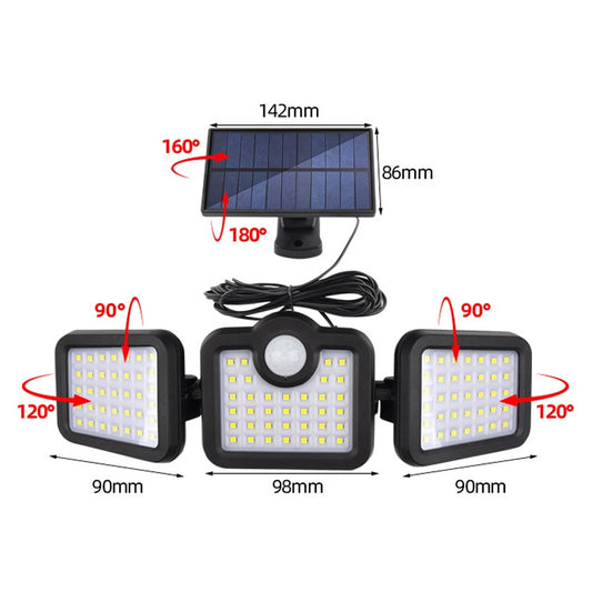 TG-TY075 Solar 3-Head Rotatable Wall Light Body Sensation Outdoor Waterproof Garden Light, Style: 108 LED Splitable by buy2fix