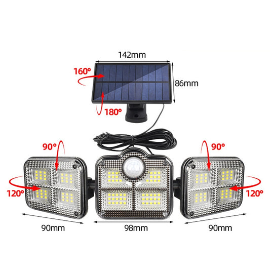TG-TY075 Solar 3-Head Rotatable Wall Light Body Sensation Outdoor Waterproof Garden Light, Style: 122 LED Splitable by buy2fix