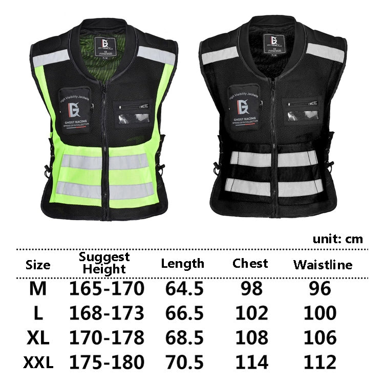 GHOST RACING GR-Y06 Motorcycle Riding Vest Safety Reflective Vest, Size: L(Black) by GHOST RACING