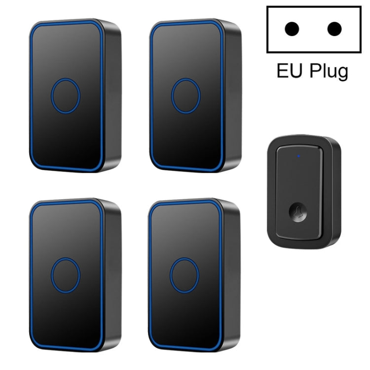 CACAZI A19 1 For 4 Wireless Music Doorbell without Battery, Plug:EU Plug(Black) - Wireless Doorbell by CACAZI | Online Shopping UK | buy2fix