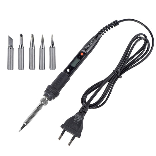 Metallic LCD Temperature Regulating Soldering Iron And Soldering Iron Tip Set Electric Soldering Iron Welding Tool(220V EU Plug Silver Head Black) by buy2fix