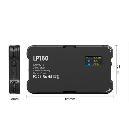 LP160 180 LEDs Square Pocket Fill Light Dual Color Temperature Portable Mobile Phone SLR Computer Photography Fill Light - by buy2fix | Online Shopping UK | buy2fix