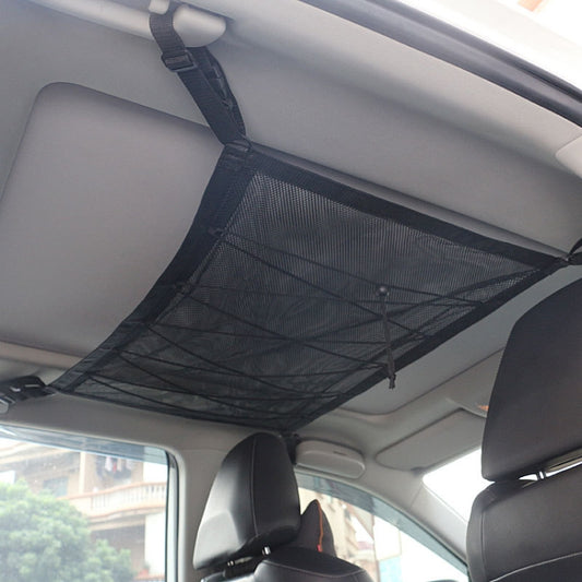 Car Ceiling Storage Net Bag Draw Rope Double-Layer Zipper Car Storage Net Pocket(80x55cm) by buy2fix