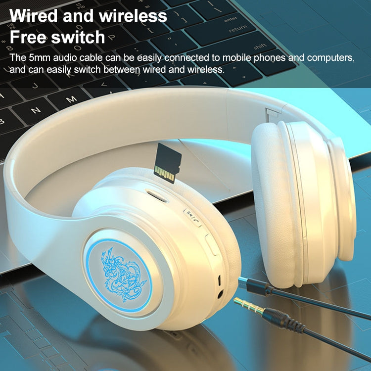 B39 Wireless Bluetooth Headset Subwoofer With Breathing Light Support TF Card(White) - Headset & Headphone by buy2fix | Online Shopping UK | buy2fix