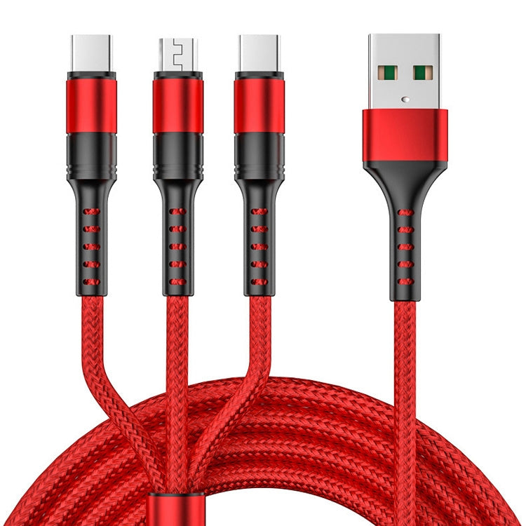 1.25m 3 In 1 USB to Dual Type-C + Micro USB Quick Charging Sync Data Cable, Output: 5A (Red) - Multifunctional Cable by buy2fix | Online Shopping UK | buy2fix